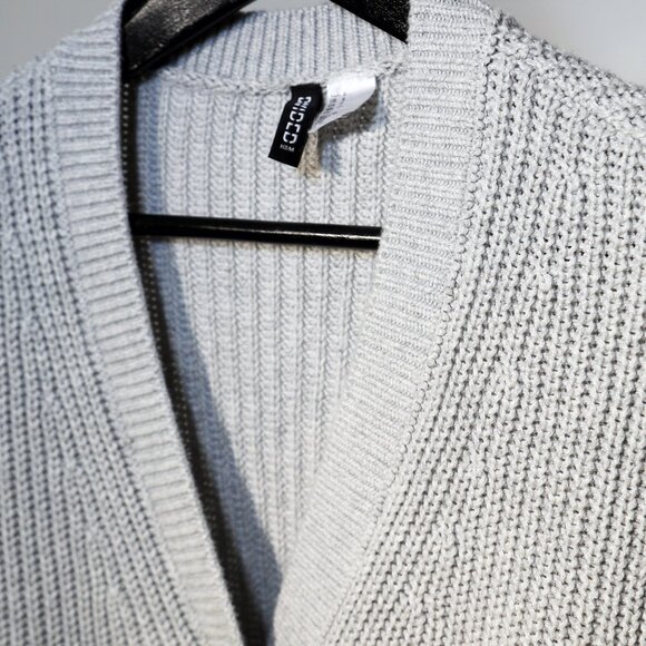 H&M RIB-KNIT CARDIGAN LIGHT GRAY - Picture 4 of 14